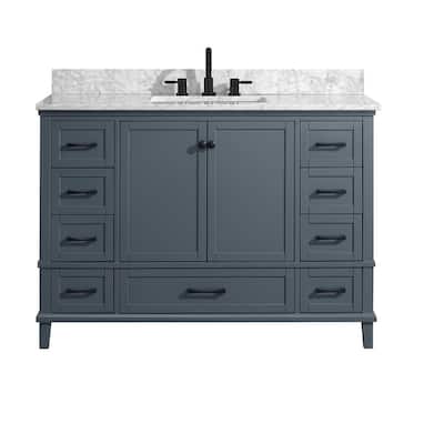 Merryfield 43 in. W x 22 in. D x 35 in. H Bathroom Vanity in Dark Blue-Gray with Carrara White Marble Top