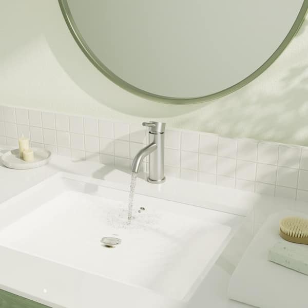 Single Handle 1 Hole Bathroom Faucet, One Hnadle Stainless Steel Vanity Faucet,  Brushed Nickel with Metal Pop-up Drain