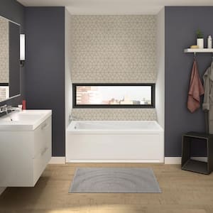 New Town 60 in. x 30 in. Acrylic Left Drain Rectangular Alcove Soaking Bathtub in White