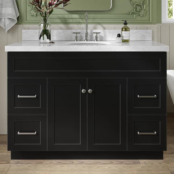 ARIEL Hamlet 48 in. Single Sink Freestanding Bathroom Vanity in Black with Carrara White Marble Top