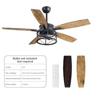 4.3 ft. Indoor Wood Brown 120-Volt 160 RPM Farmhouse HVLS Ceiling Fan with Integrated LED
