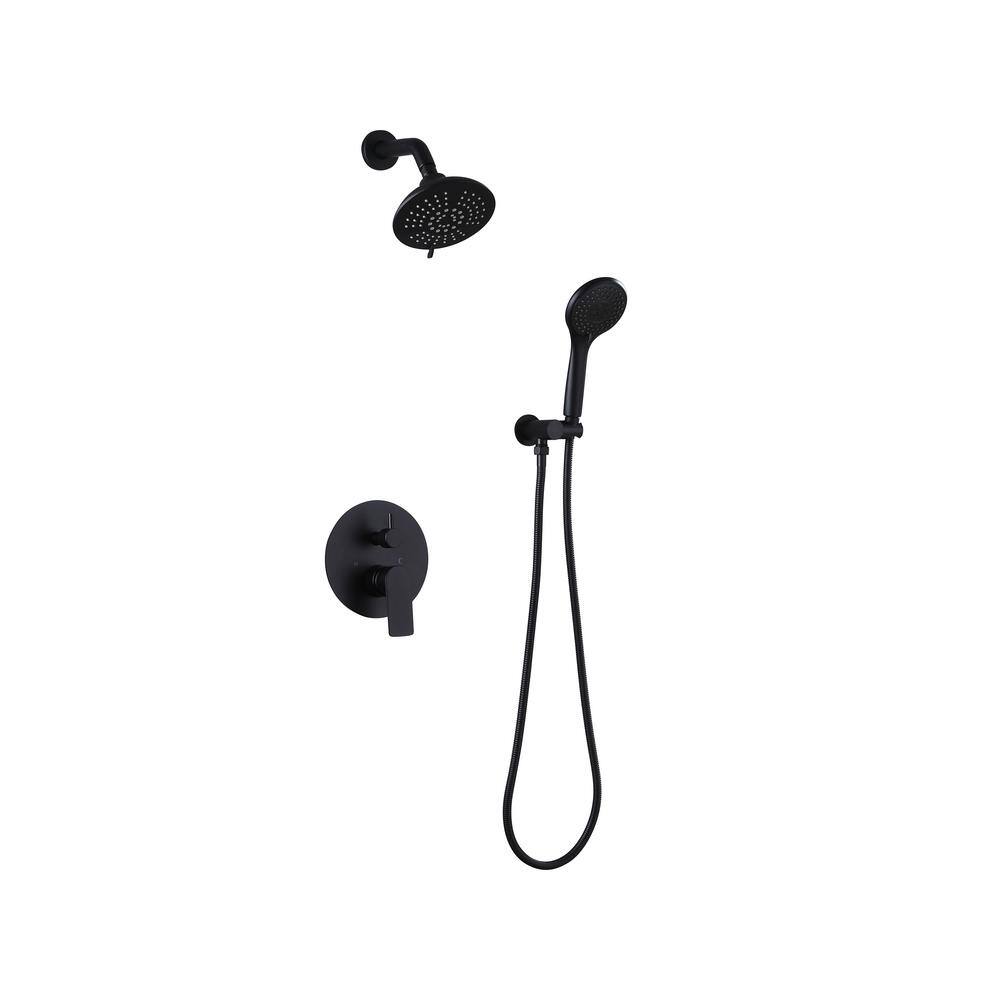 Single Handle 5-Spray Shower Faucet with Head Shower, Square Head Shower 2 GPM with Drip Free in. Matte Black