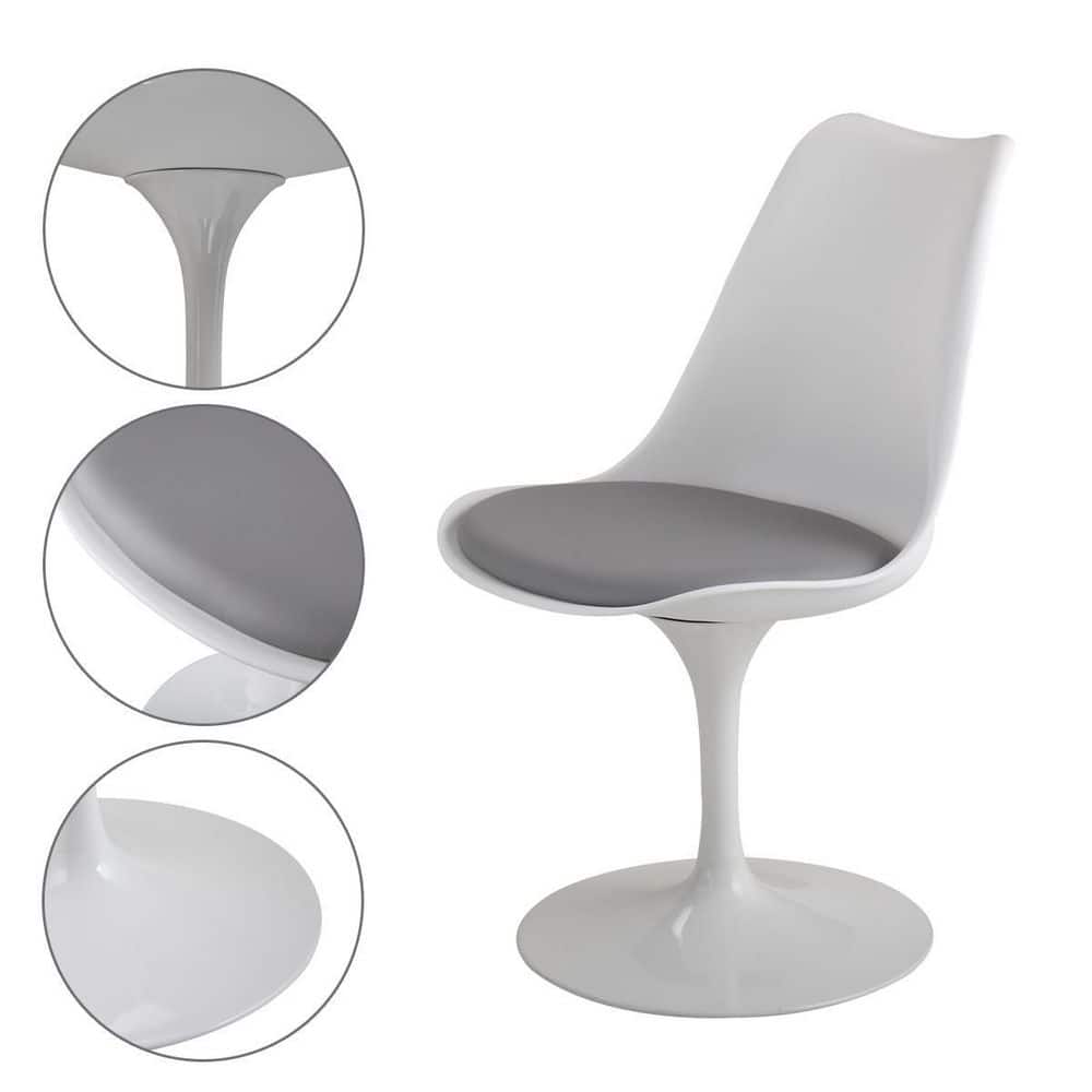 Modern Tulip Swivel Dining Chair with Gray Cushion and White Frame
