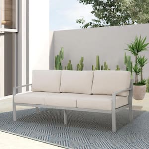 Aluminum Patio Sofa Outdoor Couch with Beige Cushions