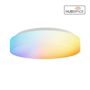 11 in. White Smart CCT and RGB Selectable LED Flush Mount Puff Powered by Hubspace