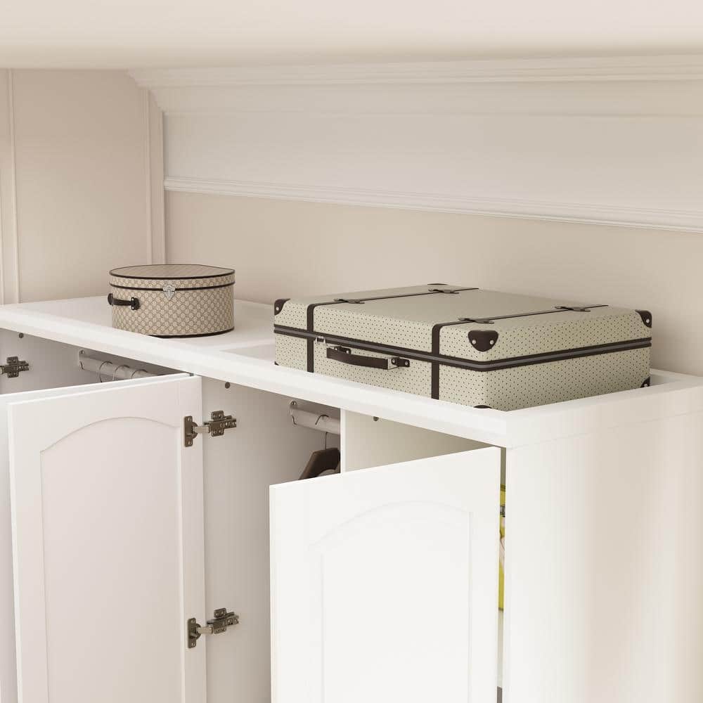 White Wood 63 in. W Big Wardrobe Armoires Mirror, Hanging Rods, Drawers, Adjustable Shelves, 78.7 in. H x 19.7 in. D - thumbnail 8