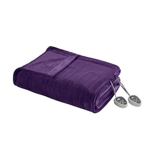 80 in. x 84 in. Heated Plush Purple Full Blanket