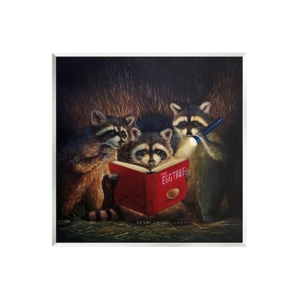 Stupell Industries Fun Raccoon Trio Reading Book by Lucia Heffernan 1-Piece Unframed Animal Graphic Art Print 12 in. x 12 in.