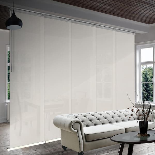 EMOH Buff 58 in.- 110 in. W x 94 in. L Adjustable 5-Panel Satin Nickel Single Rail Panel Track with 23.5 in. Slates