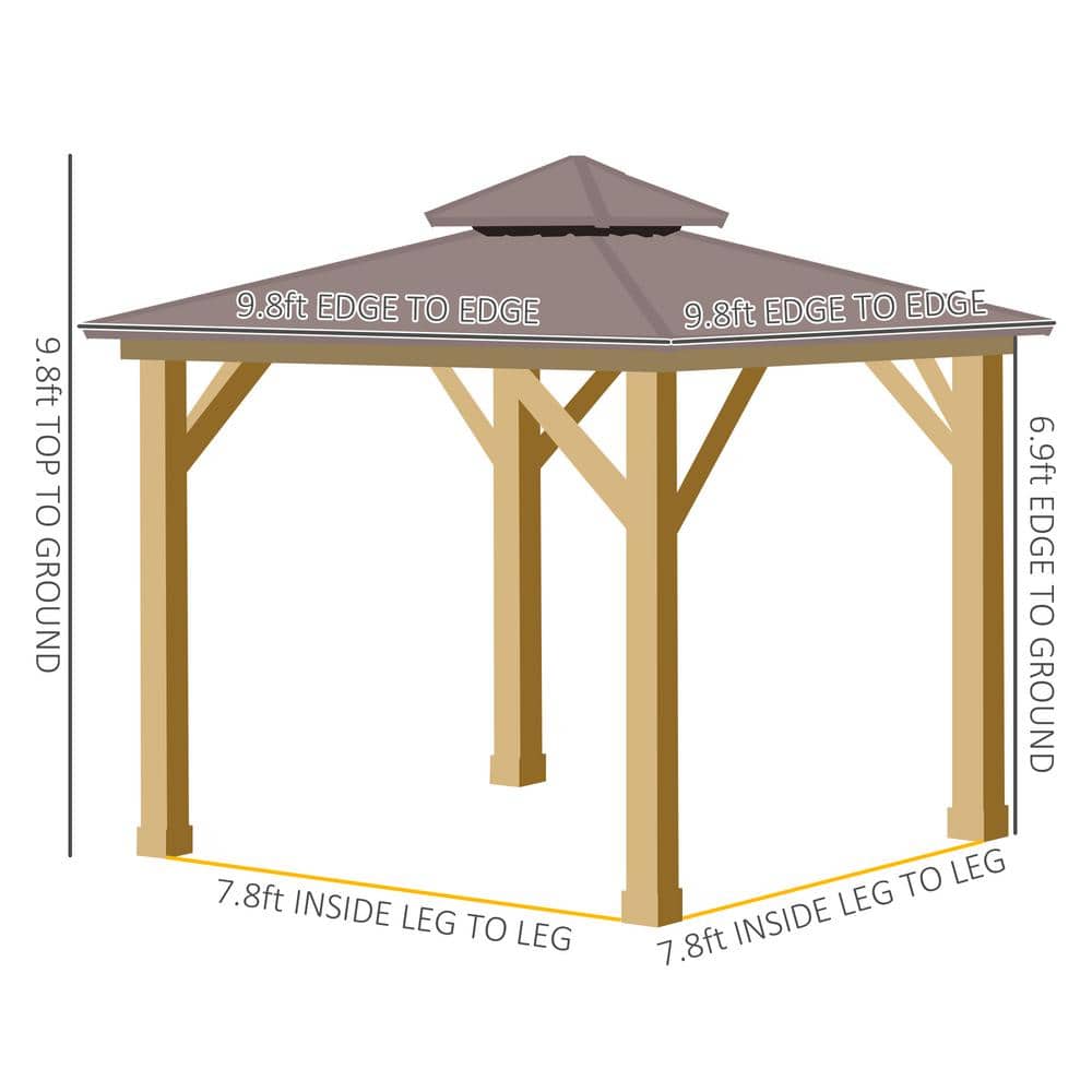 10x10 Brown Hardtop Patio Gazebo with Wooden Frame