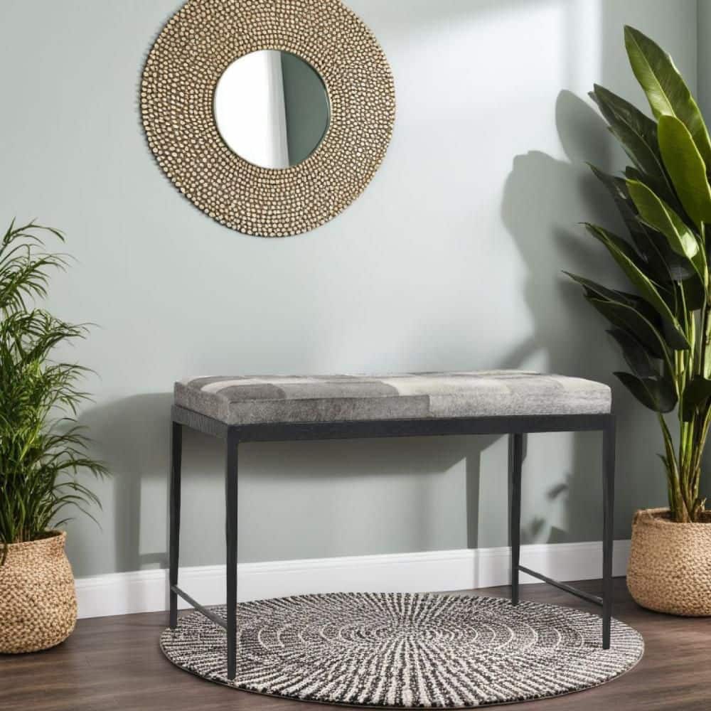 Leif Gray and Dark Bronze Leather Rectangle Accent Ottoman price history on PriceWatchPro