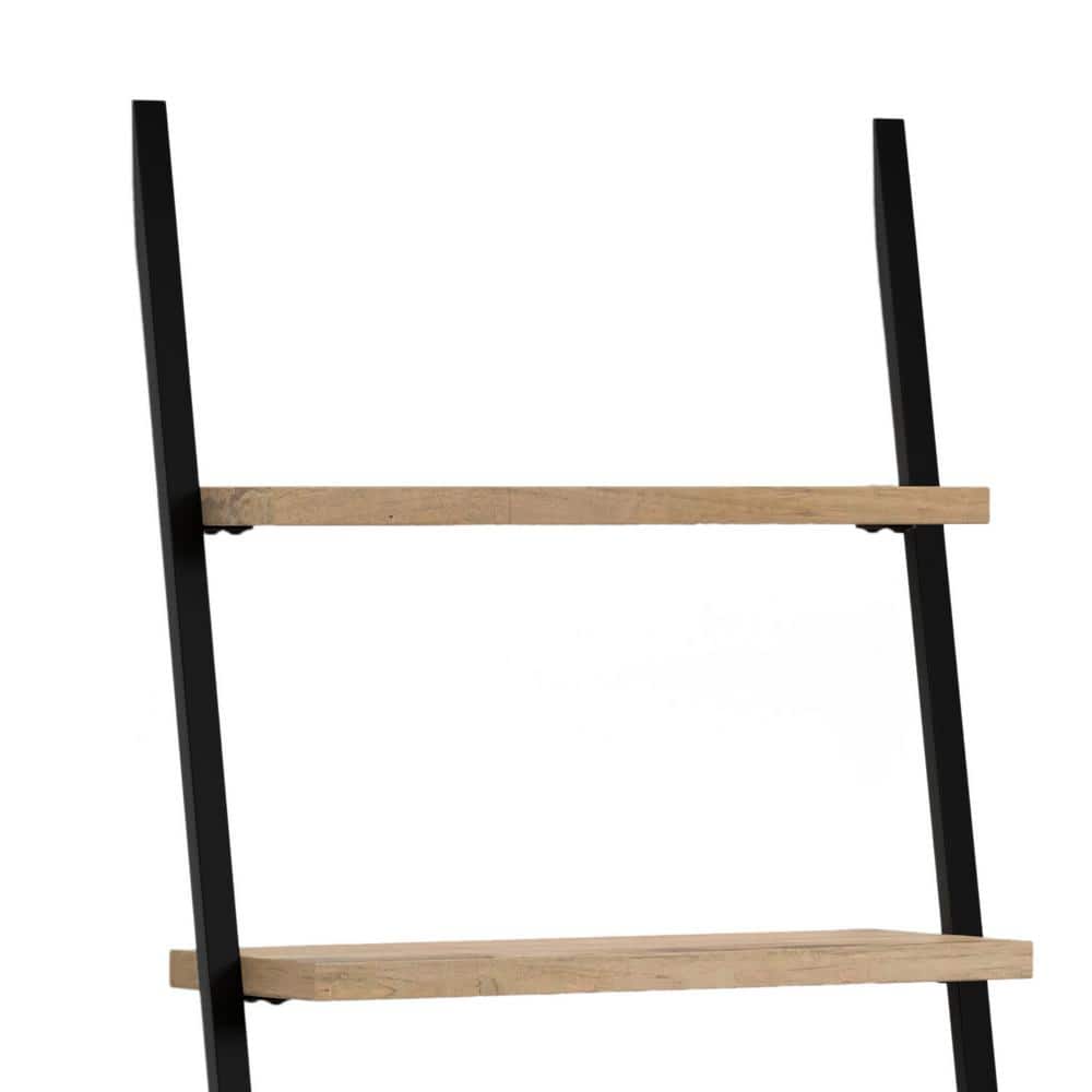 Trent Natural Mango Wood and Black Metal Ladder Shelf