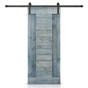 42 in. x 84 in. Denim Blue Stained DIY Knotty Pine Wood Interior Sliding Barn Door with Hardware Kit
