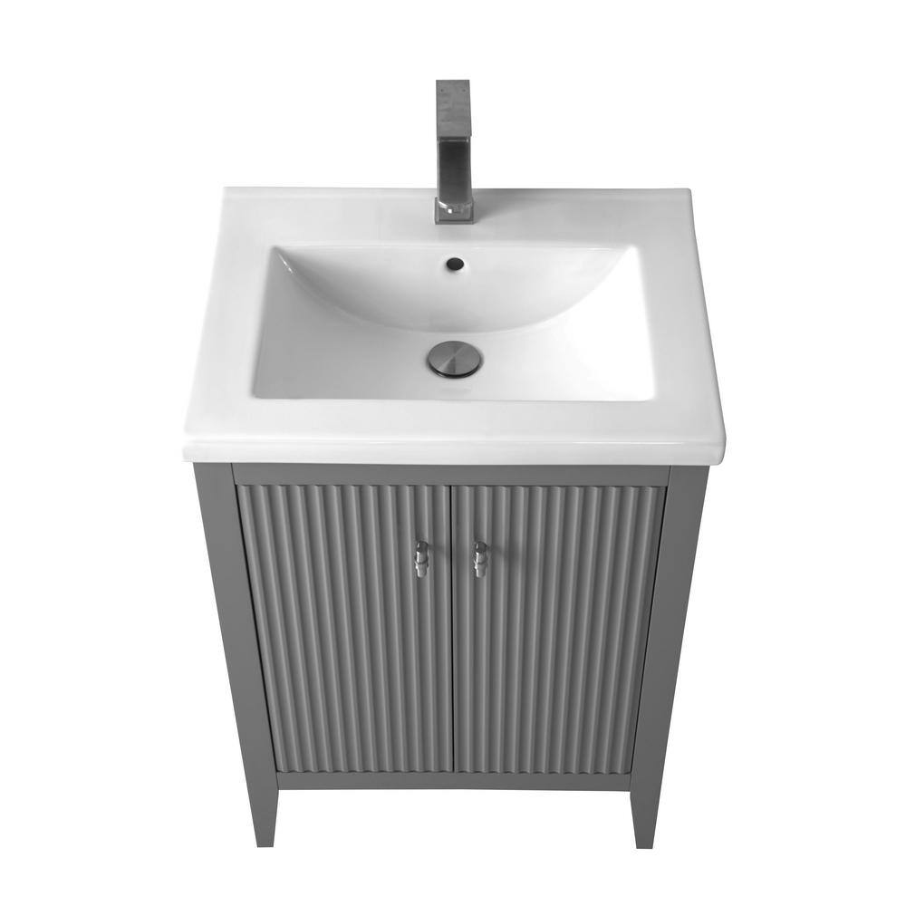 Gray Freestanding Single Bathroom Vanity with Ceramic Top