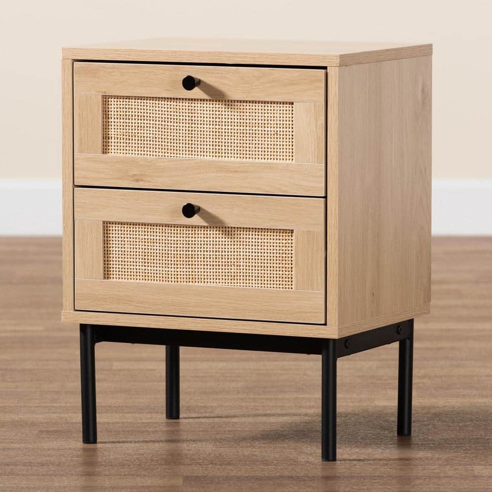 Sherwin Light Brown and Black 2-Drawer Rattan Accent Table