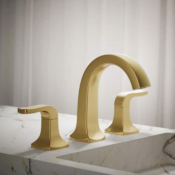 Rubicon 8 in. Widespread Double Handle High Arc Bathroom Faucet in Vibrant Brushed Moderne Brass