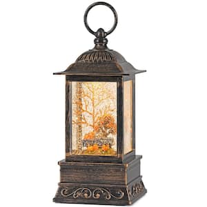 Thanksgiving Lighted Lantern, Swirling Glitter Fall Snow Globe Lantern for Fall Harvest Day and Halloween