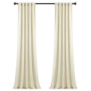 Farmhouse Vintage Stripe Neutral Cotton 40 in. W x 95 in. L Back Tab/Rod Pocket Light Filtering Curtain (Double Panel)