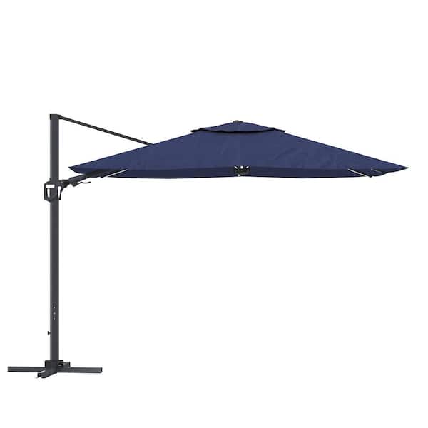 Clihome 11 ft. Square Cantilever Patio Umbrella with LED Light in Navy Blue(without Umbrella Base)