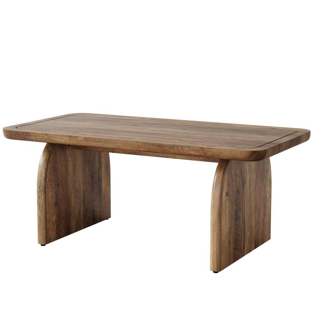 Allan 47 in. Brown Rectangle Wood Coffee Table with Sturdy Base & Rounded Corners, Farmhouse Accent Center Table
