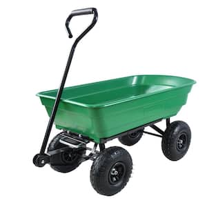 2.6 cu. ft. Green Plastic Garden Cart with Steel Frame and Pneumatic Tire