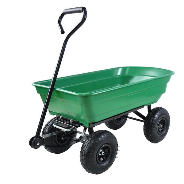 2.6 cu. ft. Green Plastic Garden Cart with Steel Frame and Pneumatic ...