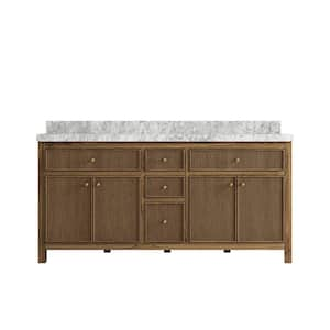 Sonoma Teak 72 in. W x 22 in. D x 36 in. H Double Sink Bath Vanity in Dark Teak with 2" Carrara Marble Top