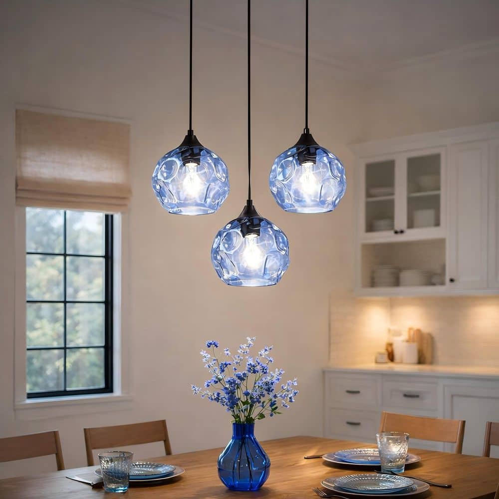 3-Light Chandelier in BlackFinish with Globe Shape and Hammered Glass Shades with no bulbs included price history on PriceWatchPro