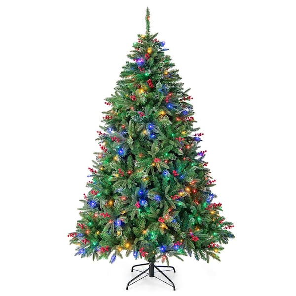 ANGELES HOME 7 ft.Green Pre-Lit Artificial Christmas Tree with Multi-Color LED Lights