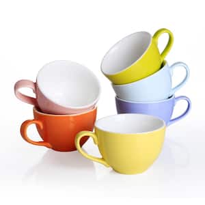 13 oz. 6-Piece Multi-Coloured Porcelain Mug Set Coffee Tea Cup Espresso Cups in Bulbous Design (Set of 6)