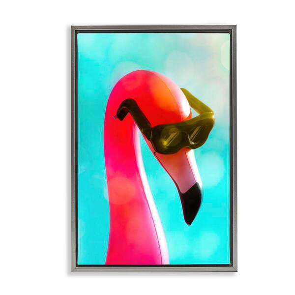 Stupell Industries Flamingo Basking in Bokeh by Graffi tee Studios Gray Floater Frame Animal Graphic Art Print 25 in. x 17 in.