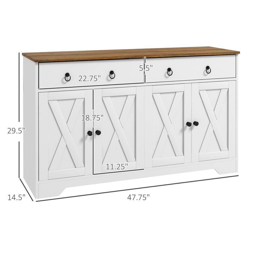 White Farmhouse Sideboard Buffet Cabinet with Barn Doors and Drawers