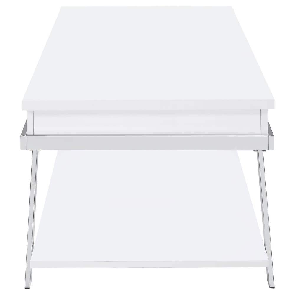 White High Gloss Rectangular Lift-Top Coffee Table with Storage