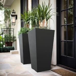 Large & Tall 27.57 in. High Square Charcoal Black Plastic Planter Pots for Indoor/Outdoor Plants (Set of 2)