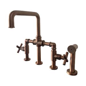 Highland Double Handle Bridge Kitchen Faucet with Side Spray in Oil Rubbed Bronze