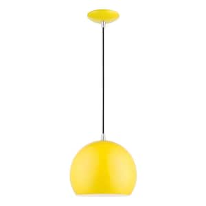 Piedmont 1-Light Shiny Yellow Globe Pendant with Polished Chrome Accents