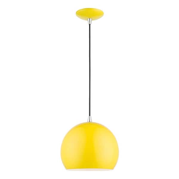 Livex Lighting Piedmont 1-Light Shiny Yellow Globe Pendant with Polished Chrome Accents