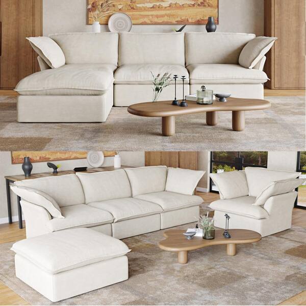 Magic Home 123 in. Modular Overstuffed Down Filled 3-Seat Flared