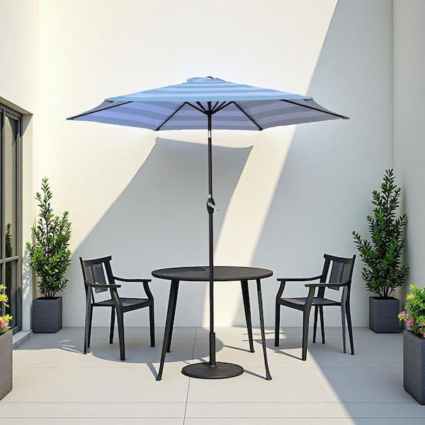 ToolCat 9 ft. Patio Market Umbrella Outdoor Waterproof Umbrella with Crank and Push Button Tilt in Ice Blue Striped