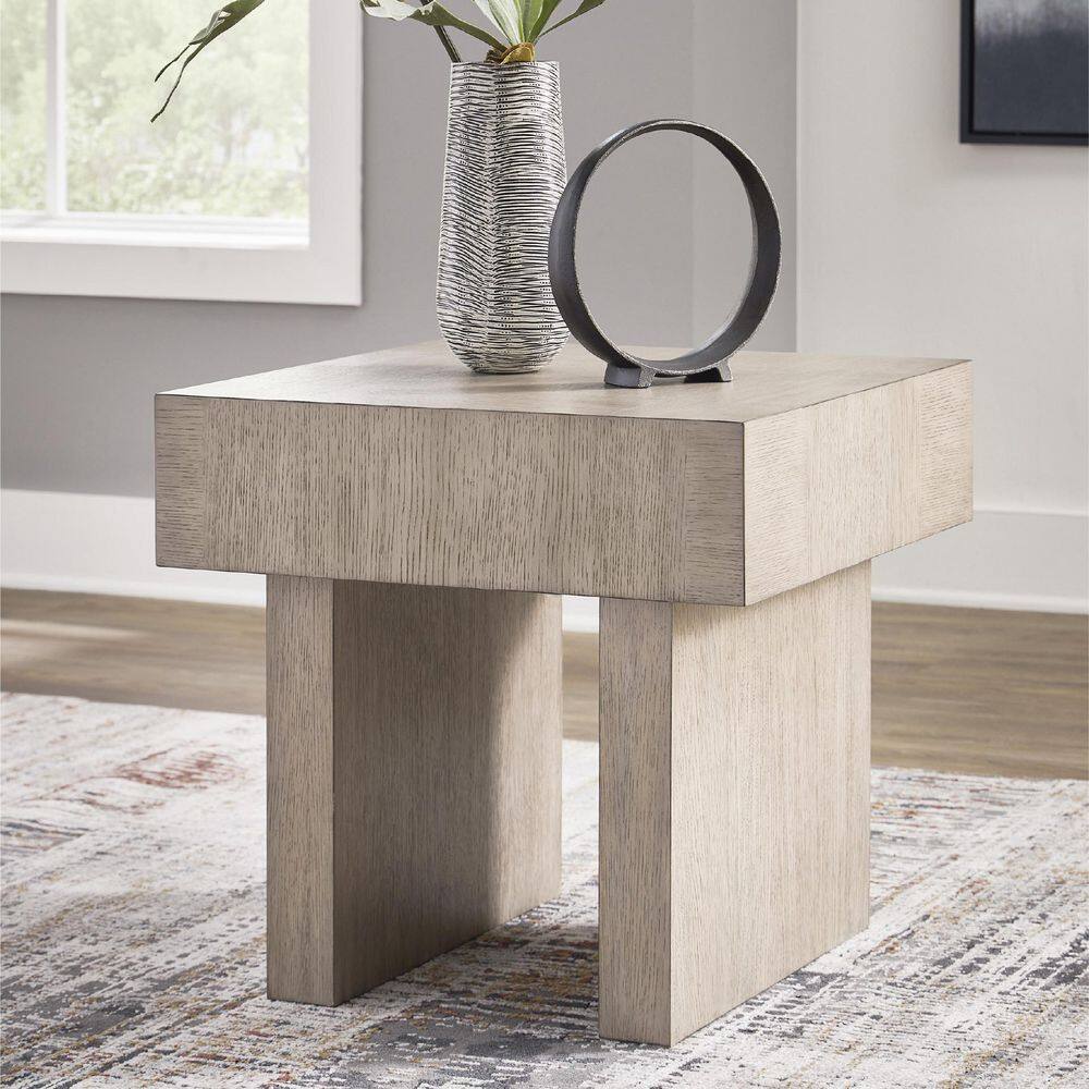 Jorlaina 26 in. Brown Square Wood End Table with Pedestal - thumbnail 9