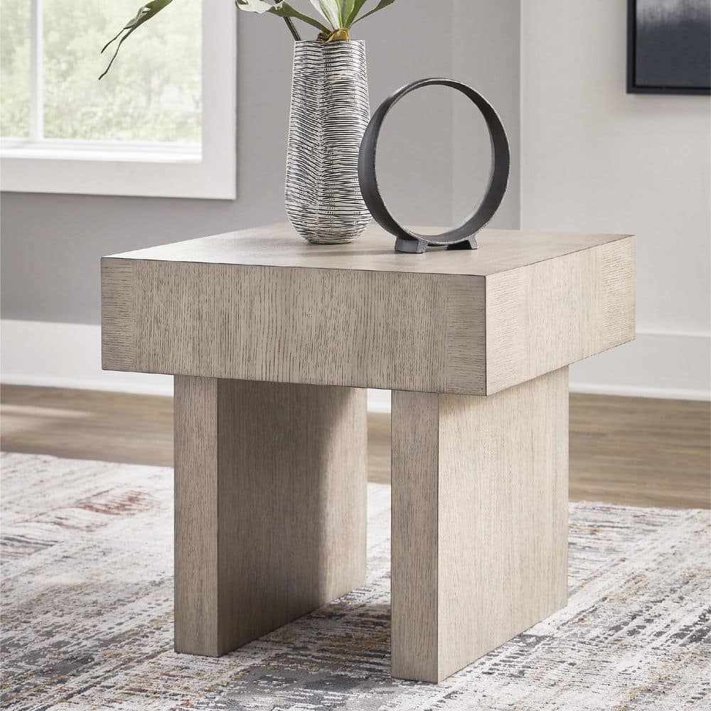 Jorlaina 26 in. Brown Square Wood End Table with Pedestal - thumbnail 5