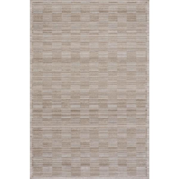 Novirae Modern Woven Striped Washable Brown 7 ft. x 10 ft. Outdoor Area Rug
