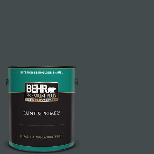 BEHR PREMIUM PLUS 1 gal. #730F-7 Black Sable Semi-Gloss Enamel Exterior Paint & Primer