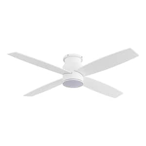 44 in. White Indoor Flush Mount DC Ceiling Fan with Integrated LED Lights, 4 Reversible Blades