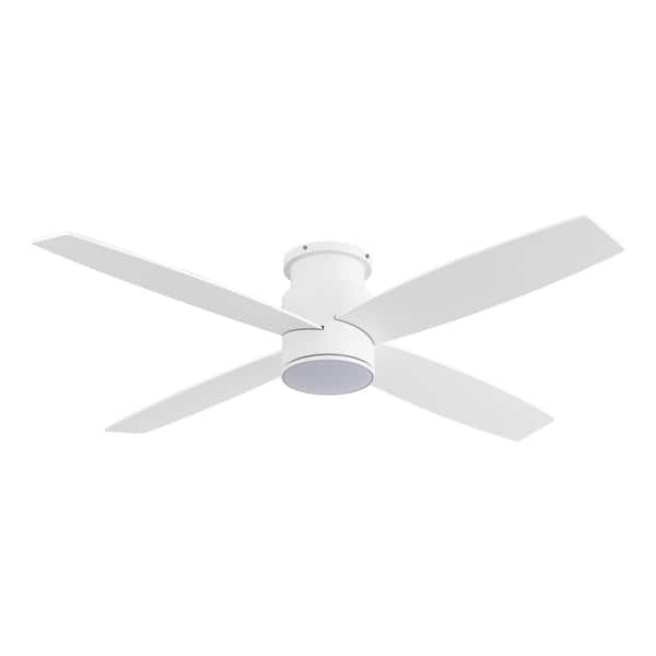 WINGBO 52 in. White Indoor Flush Mount DC Ceiling Fan with Integrated LED Lights, 4 Reversible Blades