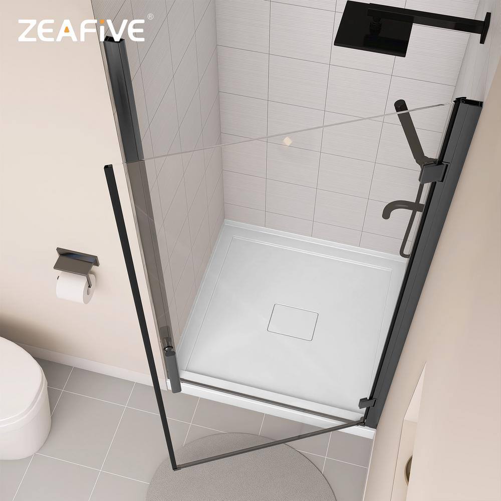 36" x 72" Frameless Black Pivot Shower Door with Clear Glass