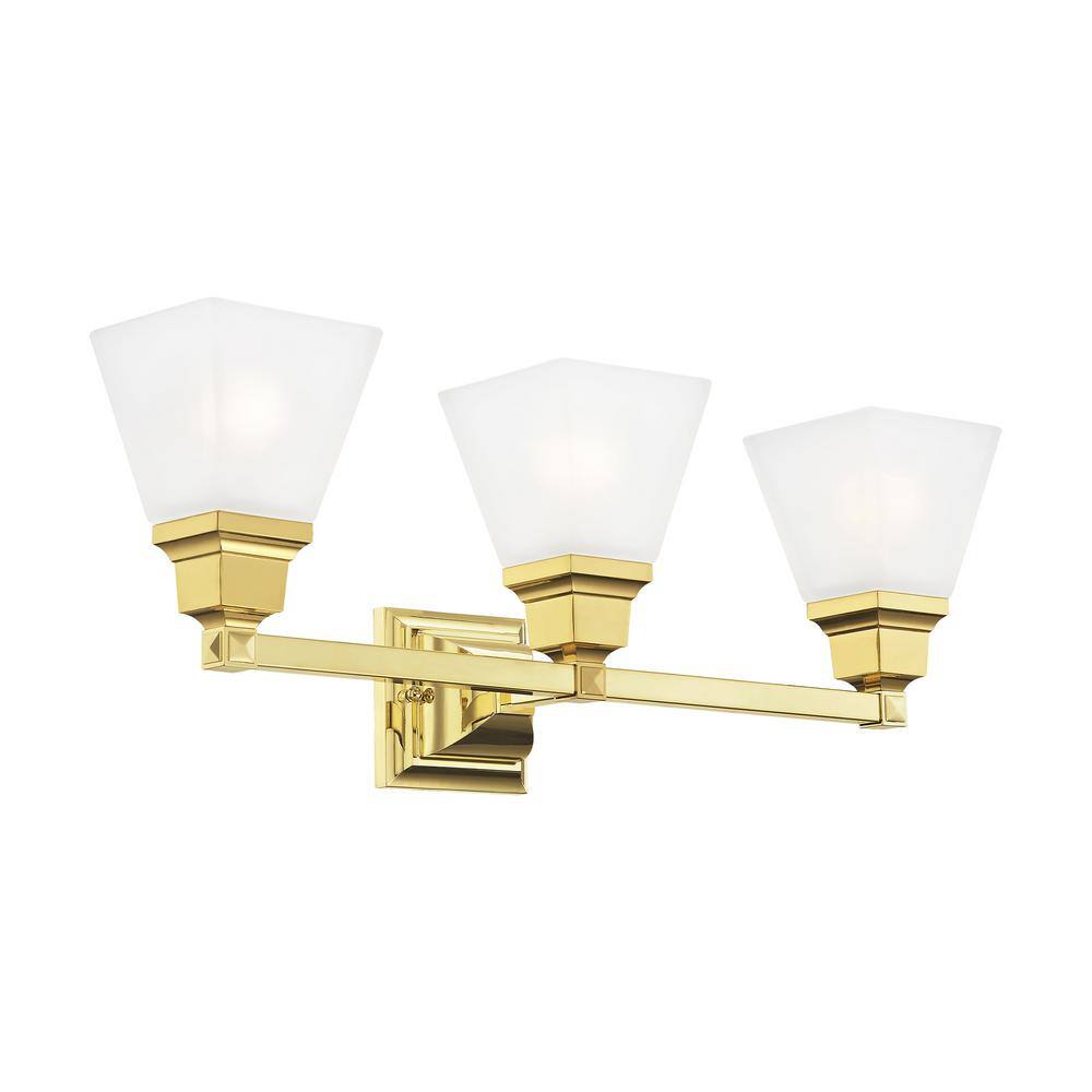 Polished Brass 3-Light Vanity with Etched Opal Glass
