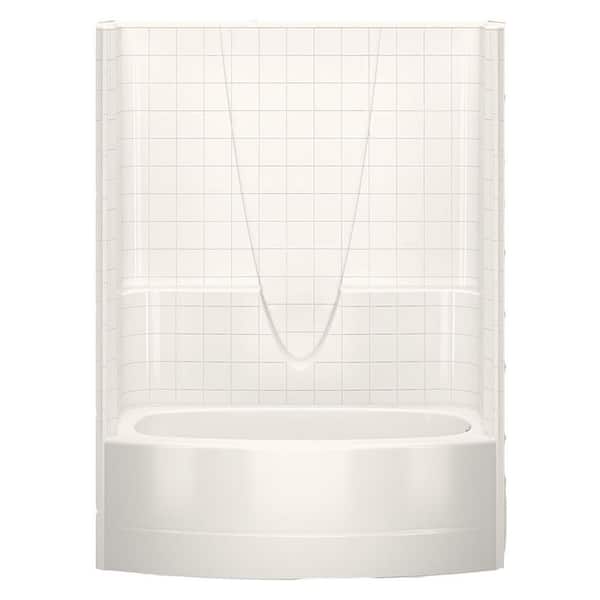 Aquatic Everyday Smooth Tile 60 in. x 36.3 in. x 77.3 in. 1-Piece Curved Bath and Shower Kit with Right Drain in Bone