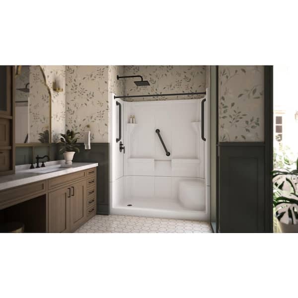 Accessible Living Harmony 60 in. L x 30 in. W x 74 in. H Alcove LH Drain Curtain Rod Shower Kit in Matte Black