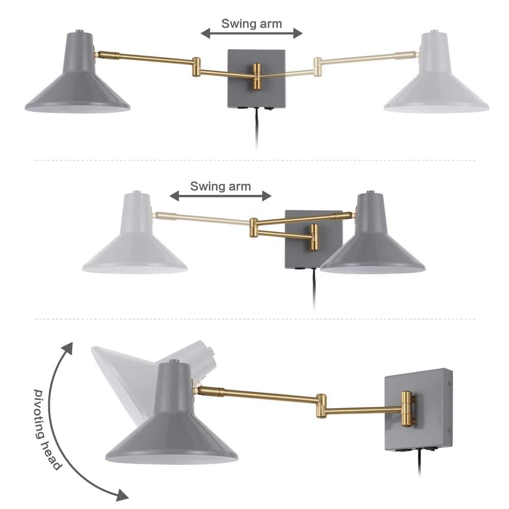 Black Iron Swing Arm Plug-In Wall Sconce with USB Port